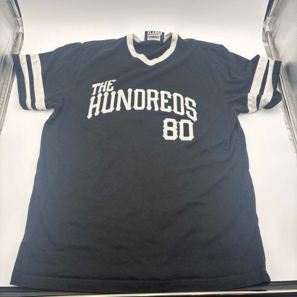 The Hundreds 80 Spell Out V-Neck Jersey T-Shirt Black White X-Large
